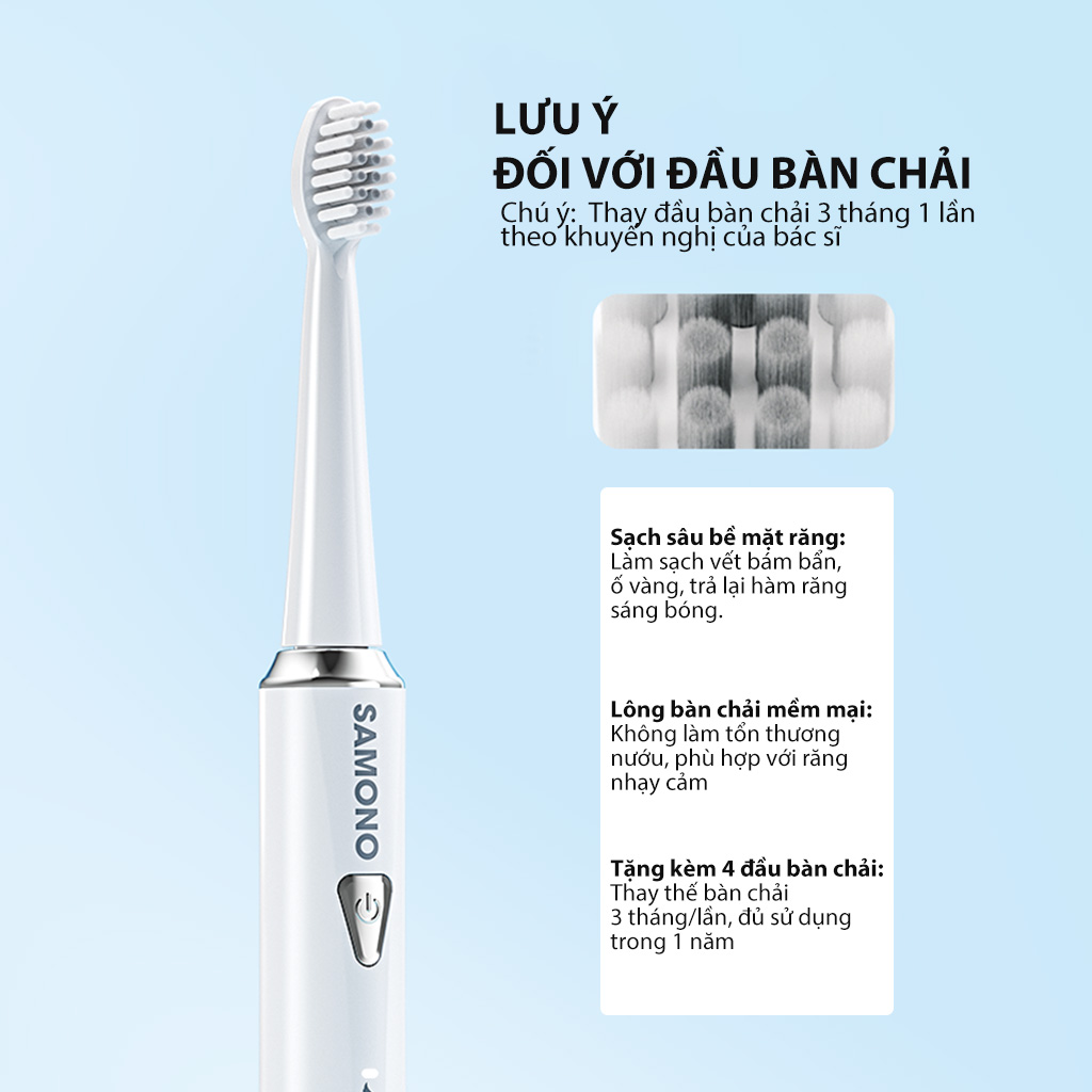 Bàn chải điện Samono Tần số rung 30000 lần/ phút 5 chế độ đánh răng chống nước IPX7 dung lượng pin lớn SW-ET01 HÀNG CHÍNH HÃNG