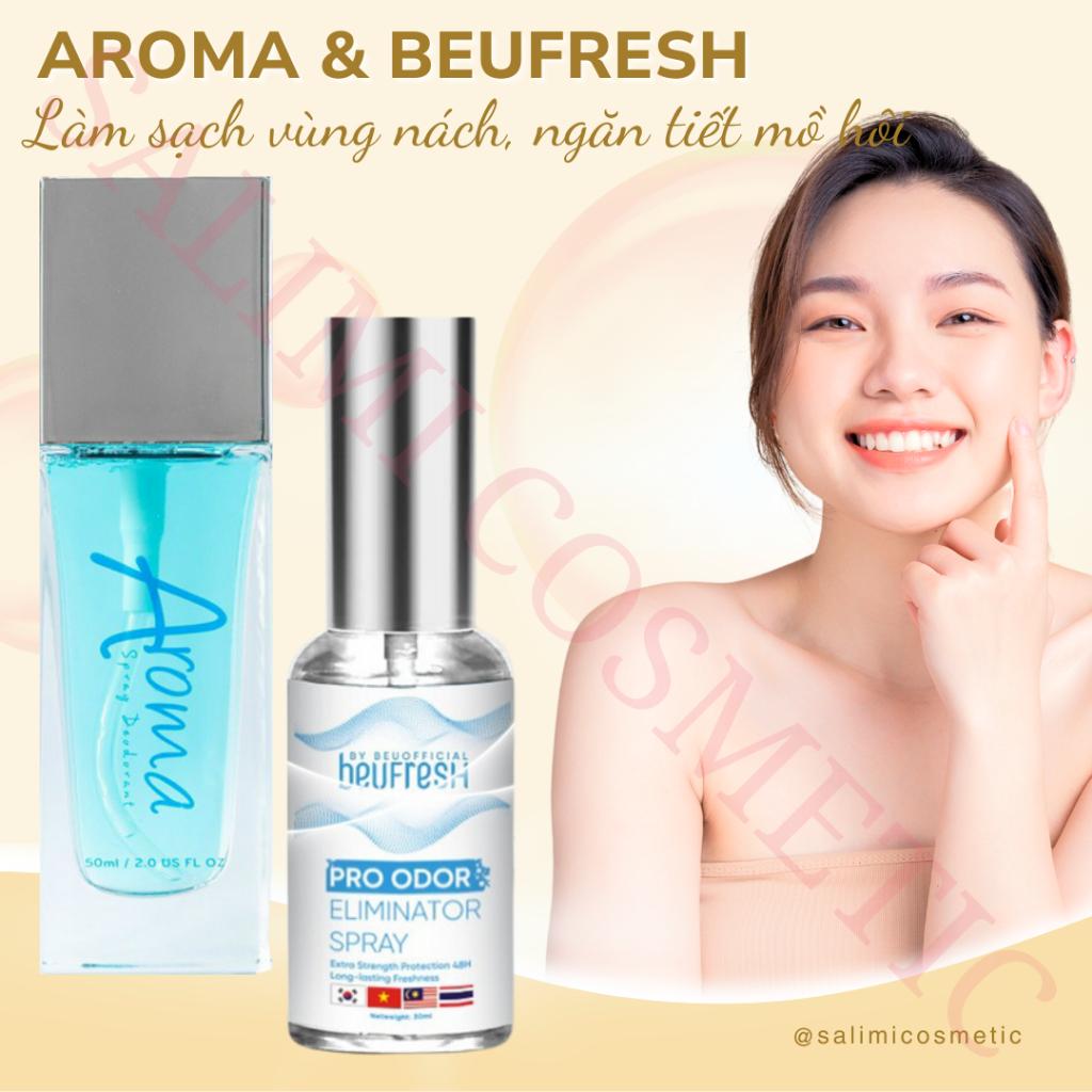 COMBO Xịt Khử Mùi Hôi Nách BEUFRESH 30ml & AROMA 50ml, Khử Mùi Toàn Thân, Ngăn Tiết Mồ Hôi