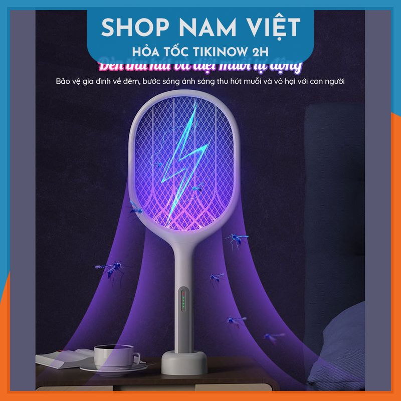 Vợt Muỗi Kiêm Máy Bắt Muỗi Cao Cấp Có Đế Sạc