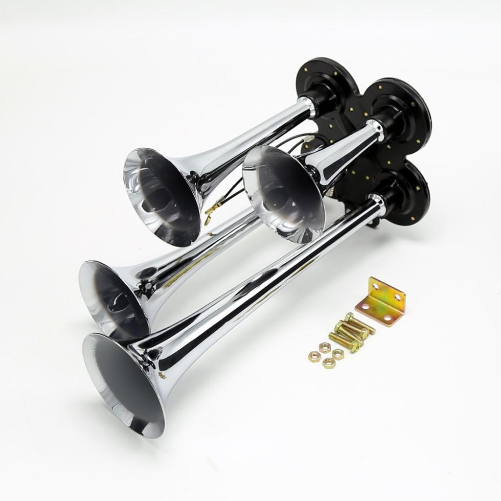 Universal Car Automobile SUV Van 4-Trumpet Train Air Horn 12V/24V 150db for Air Compressor