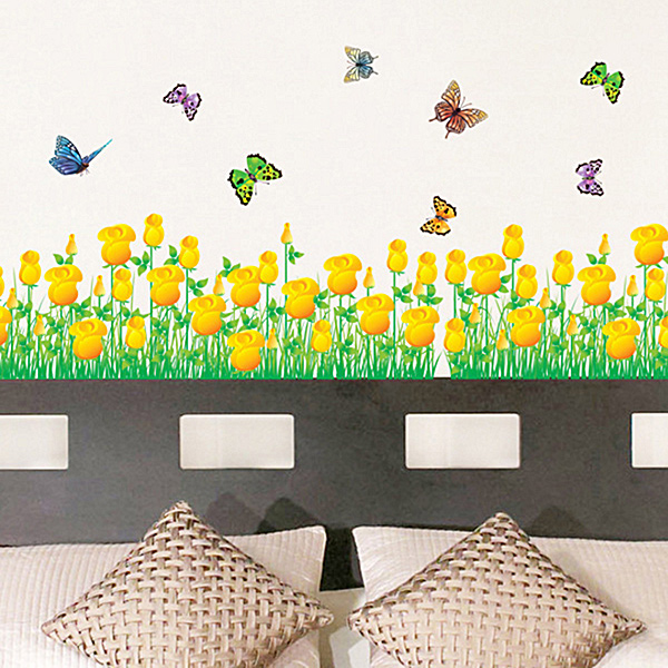 Decal Dán Tường Chân Tường Hoa Tulip Vàng Binbin CT16 (135 x 30 cm)