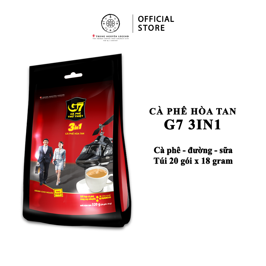 Trung Nguyên Legend - Cà phê hòa tan G7 3in1 - Bịch 20 sachets x 16gr (gói vuông)