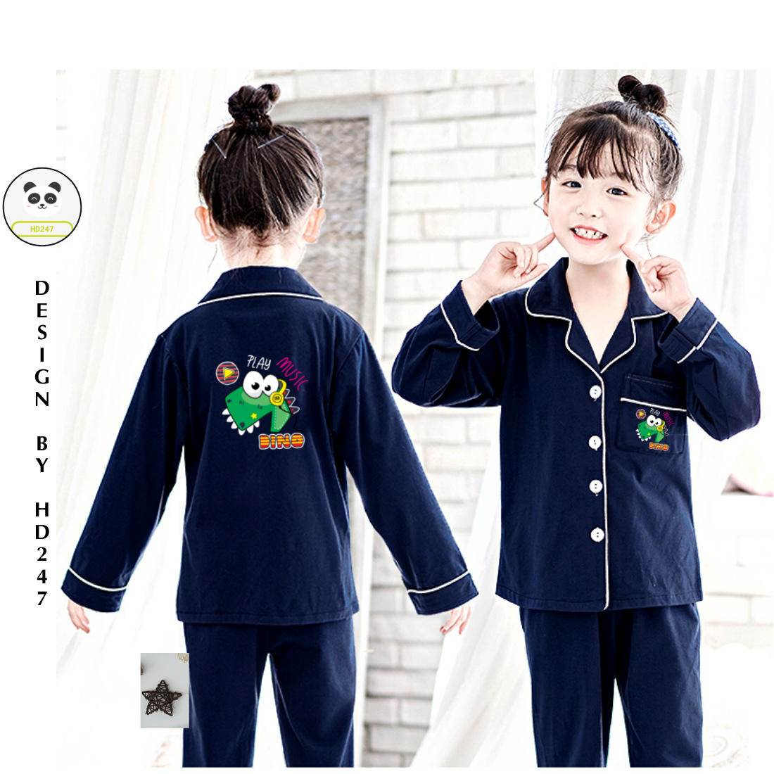 Đồ bộ mặc nhà dễ thương bé gái unisex in hình khủng long size đại cá tính 0312