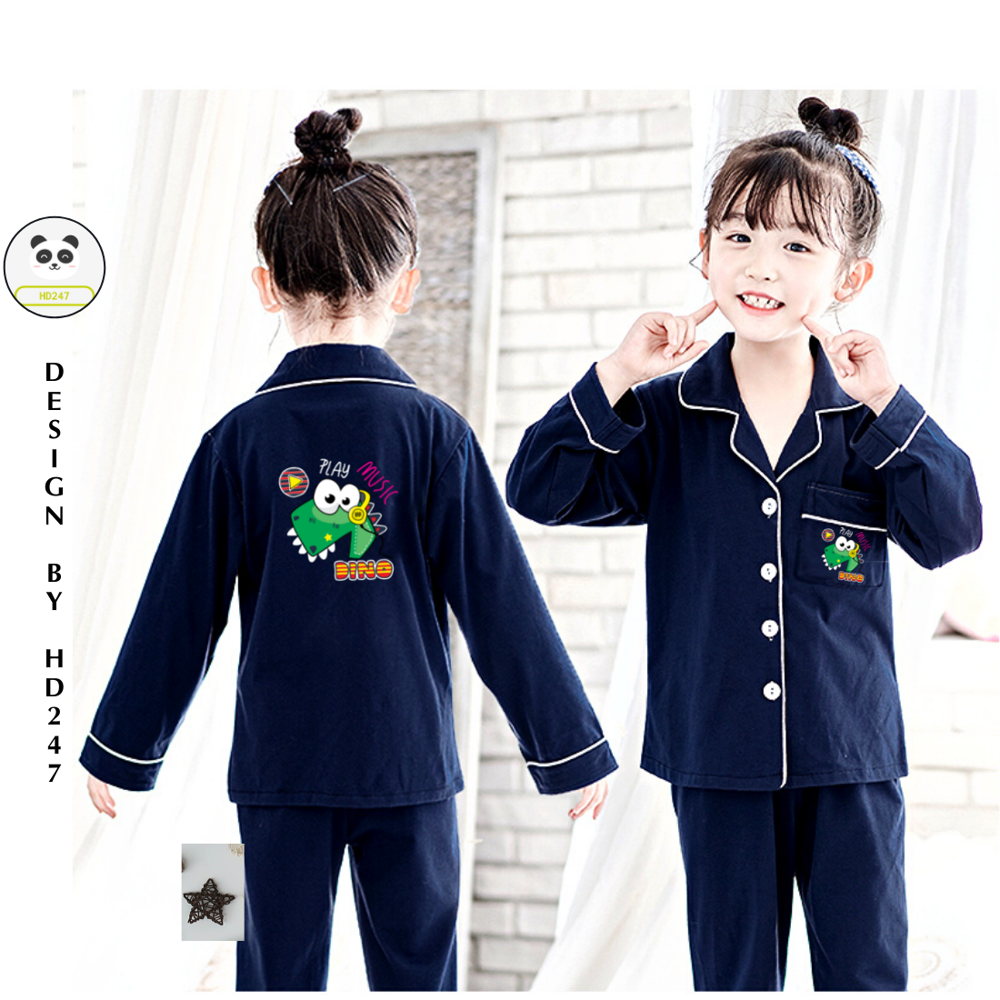 đồ bộ mặc nhà dễ thương bé gái unisex in hình khủng long size đại cá tính 0312