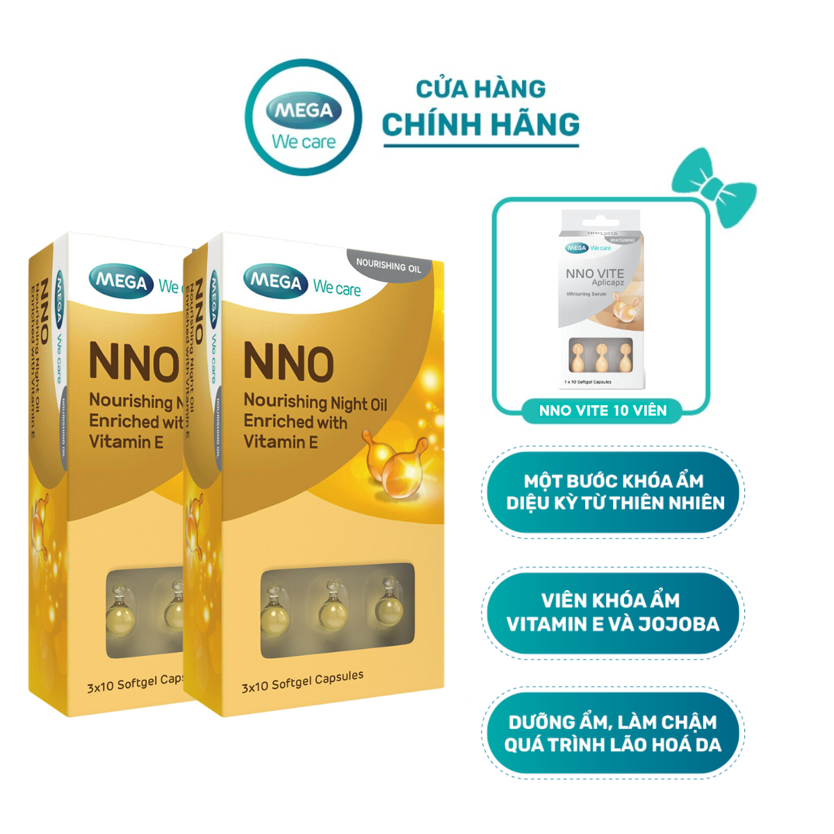 Combo 2 NNO Nourishing Night Oil  + Tặng 1 Serum Dưỡng Trắng Sáng Đều Màu Da NNO VITE