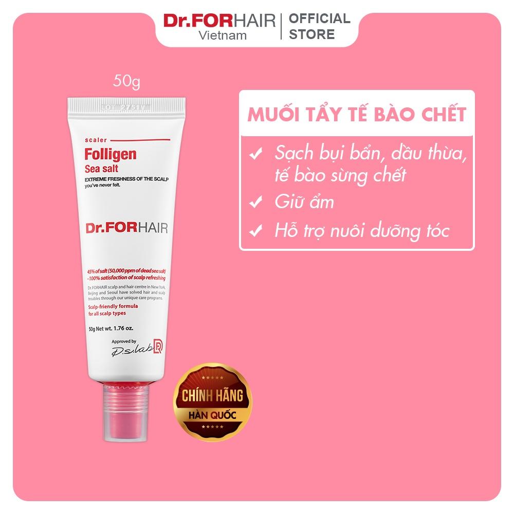 Bộ muối tẩy tế bào chết da đầu và dầu xả dưỡng tóc Dr.FORHAIR Folligen Scalp Pack 50ml và Sea Salt Scaler 50g