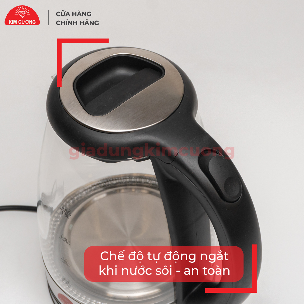 Ấm Đun Siêu Tốc Thủy Tinh 1.8 Lít Kim Cương - Hàng Chính Hãng