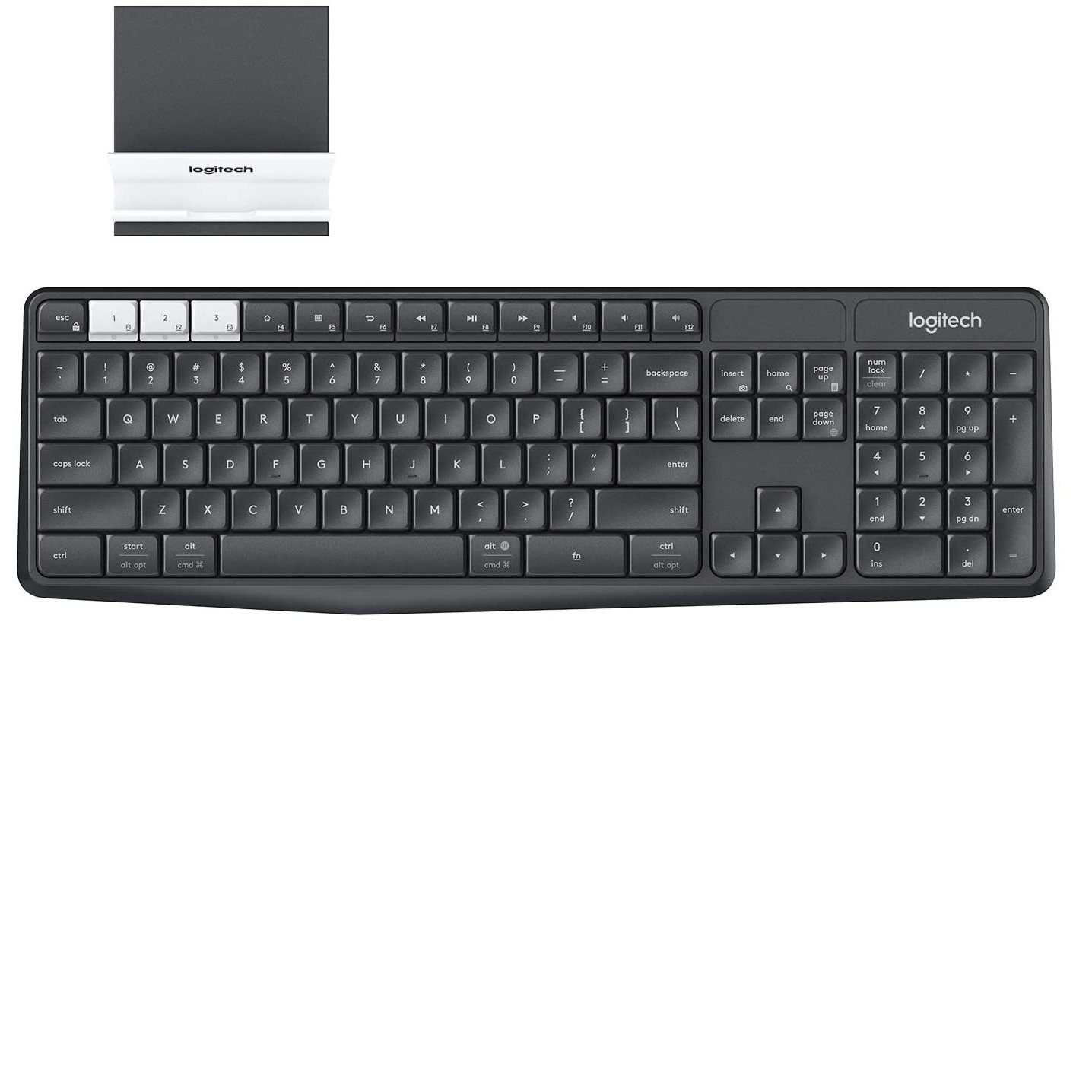 Bàn phím không dây Logitech K375s - có kèm giá đỡ linh hoạt - USB Unifying, Kết nối 3 thiết bị, phím gõ thoải mái không ồn, phù hợp Laptop/Điện thoại/Tablets - Màu Đen - Hàng chính hãng