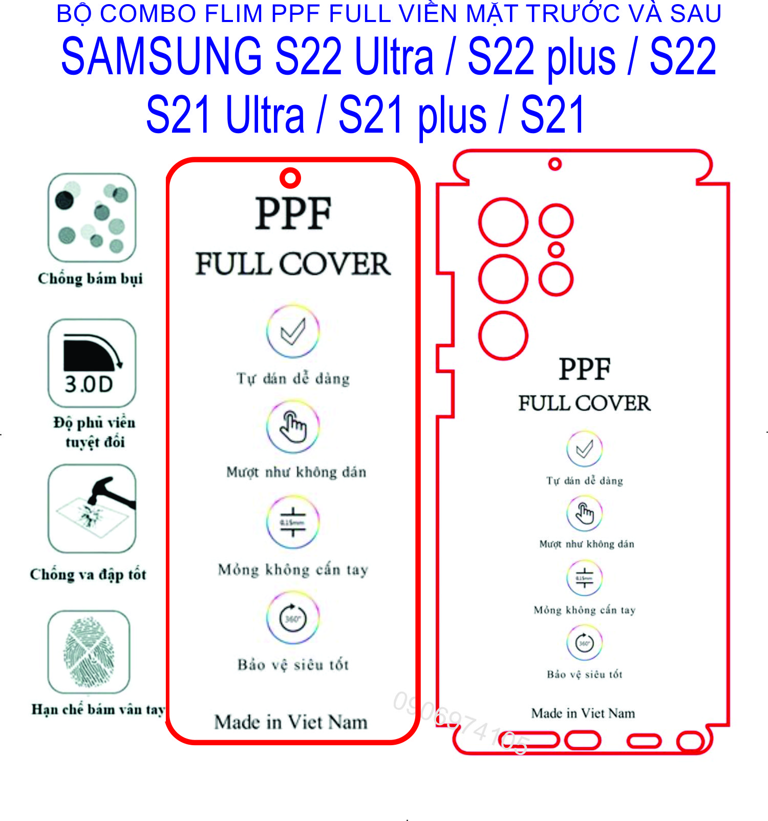 Bộ combo dán PPF trước và dành cho sau Samsung S22 Ultra / S22 Plus / S22 / S21 Ultra / S21 plus / S21 Bảo vệ máy toàn diện