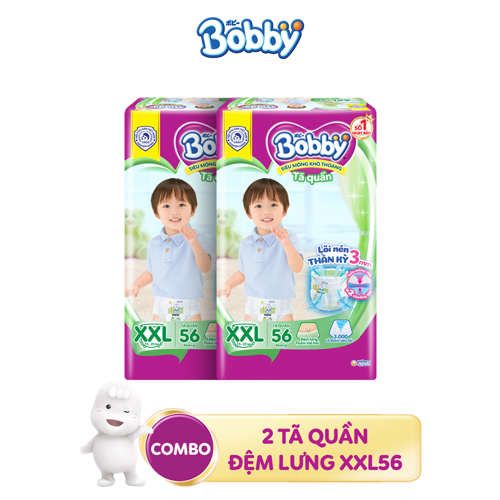 Bộ 2 gói Tã quần siêu thoáng Bobby XXL56