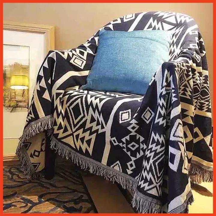 Thảm Vintage Dệt Sợi Bông Thô Tự Nhiên 180x130cm