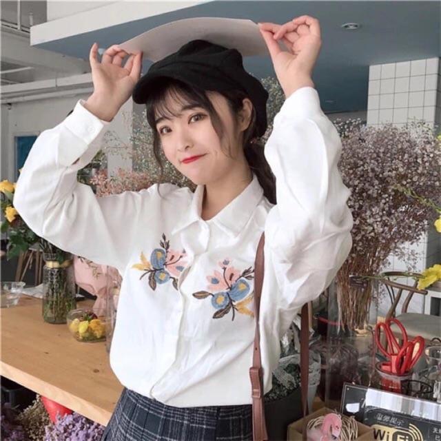 Áo Sơmi dài tay thêu hoa tinh tế
