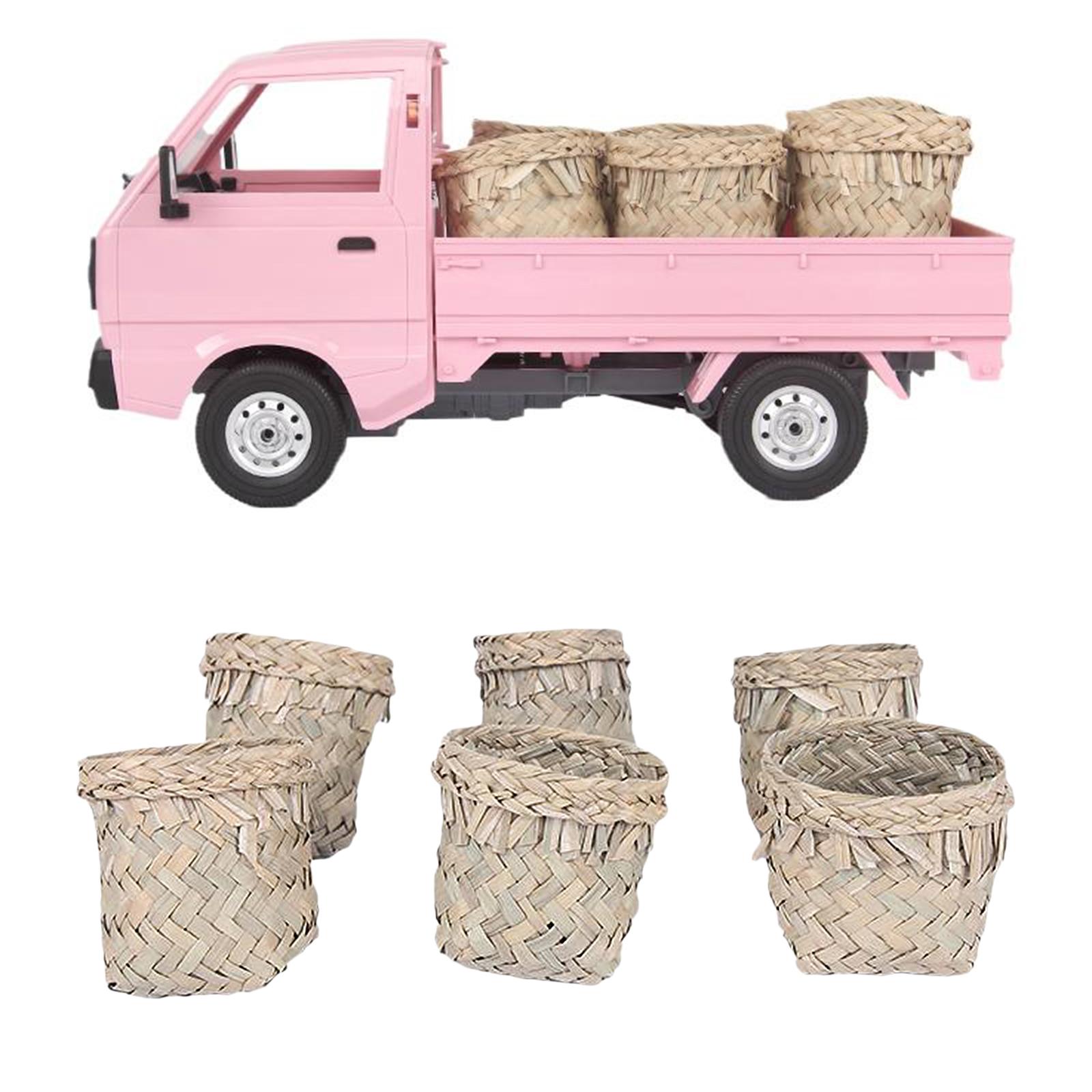 6x 1:16 Scale Straw Baskets Miniature Model for 1/10 WPL D12 RC Car Decor