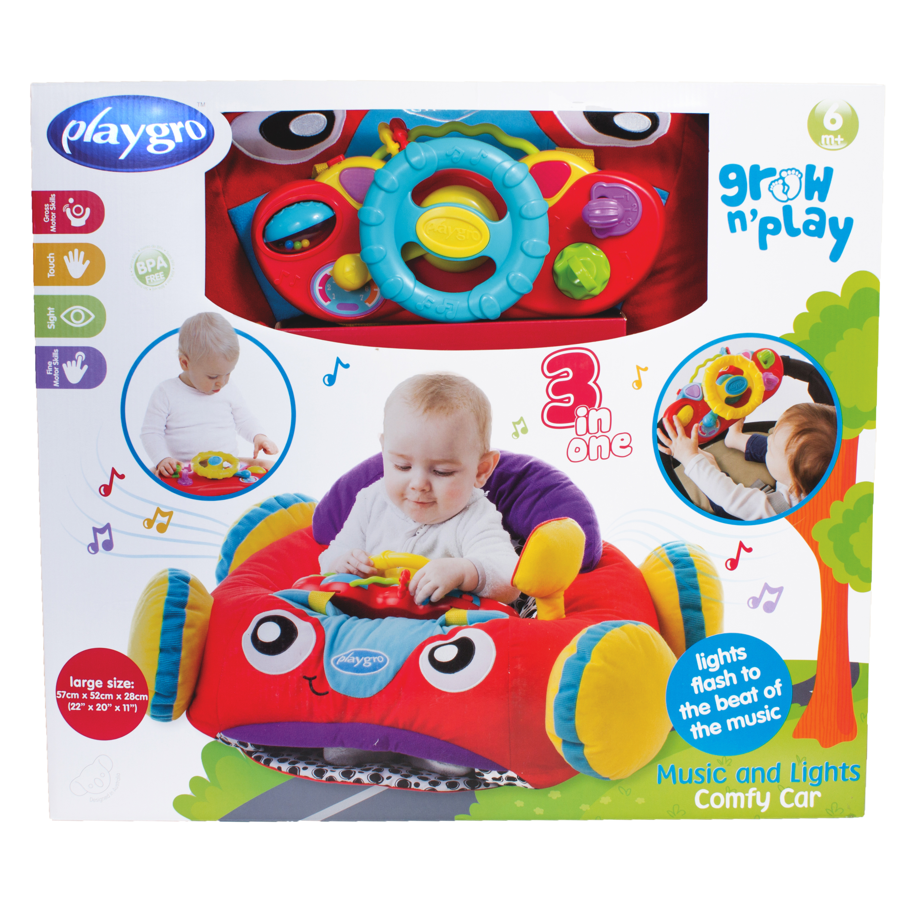 Xe ô-tô nhồi bông có nhạc và đèn Playgro Music and Lights Comfy Car, cho bé 6 - 36 tháng