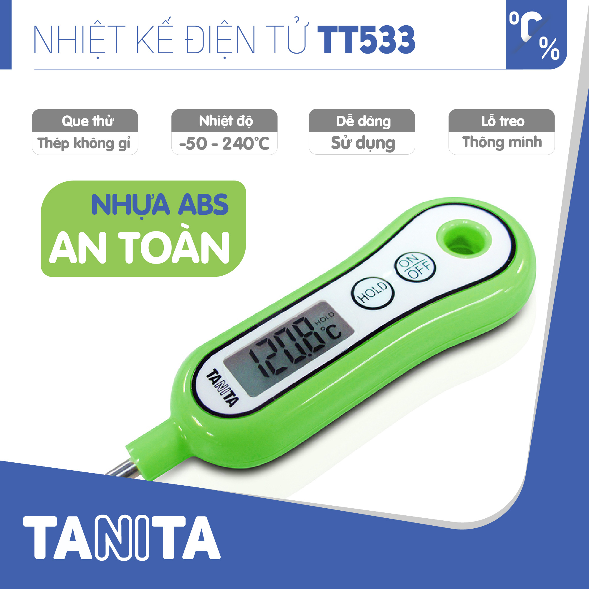 Nhiệt kế đo thực phẩm TANITA TT533,Nhiệt kế đo sữa,Nhiệt kế đo nhiệt độ sữa của bé,Nhiệt kế đo nước,Que đo pha sữa,Que đo cafe