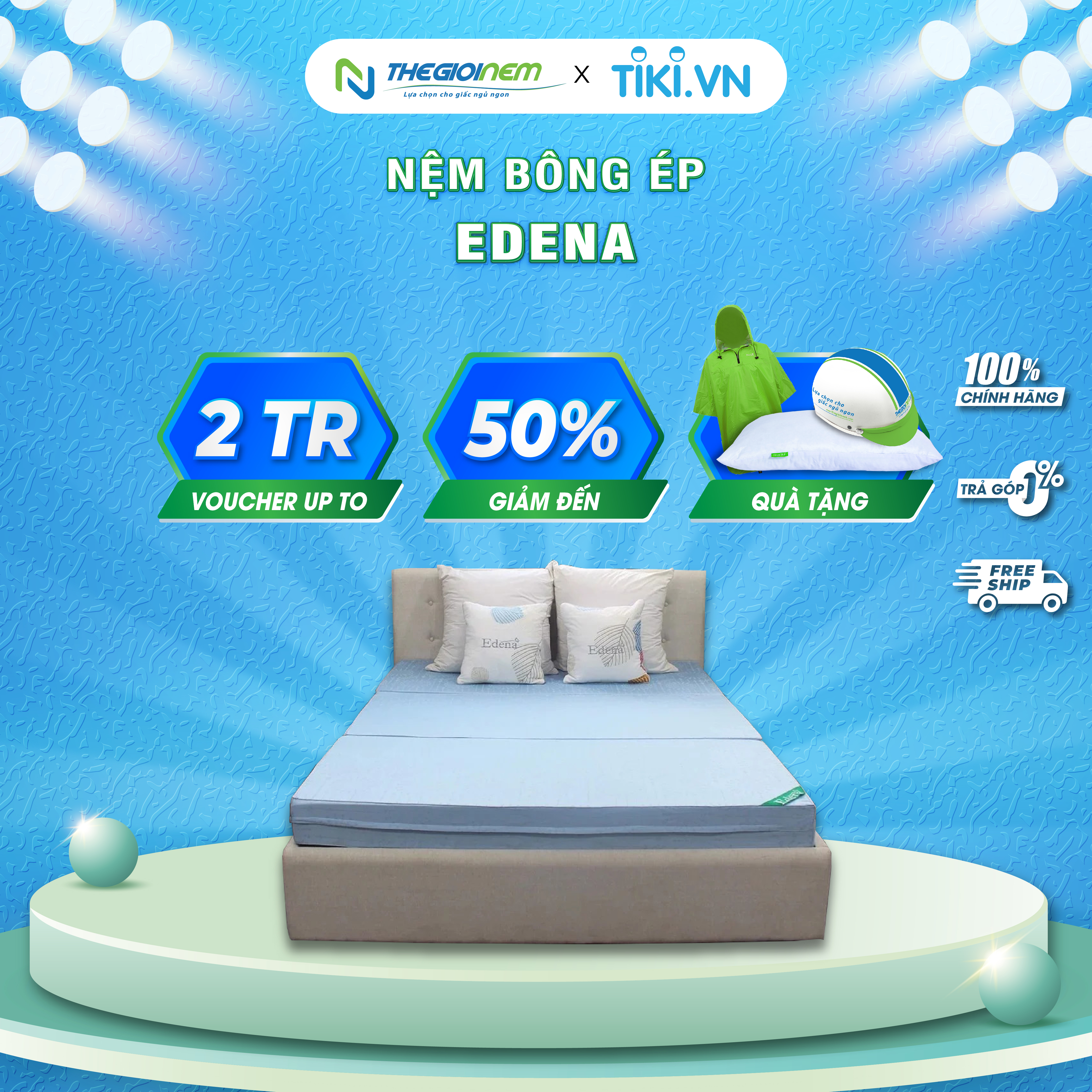 Nệm Bông Ép Gấp 3 Edena Cao Cấp 