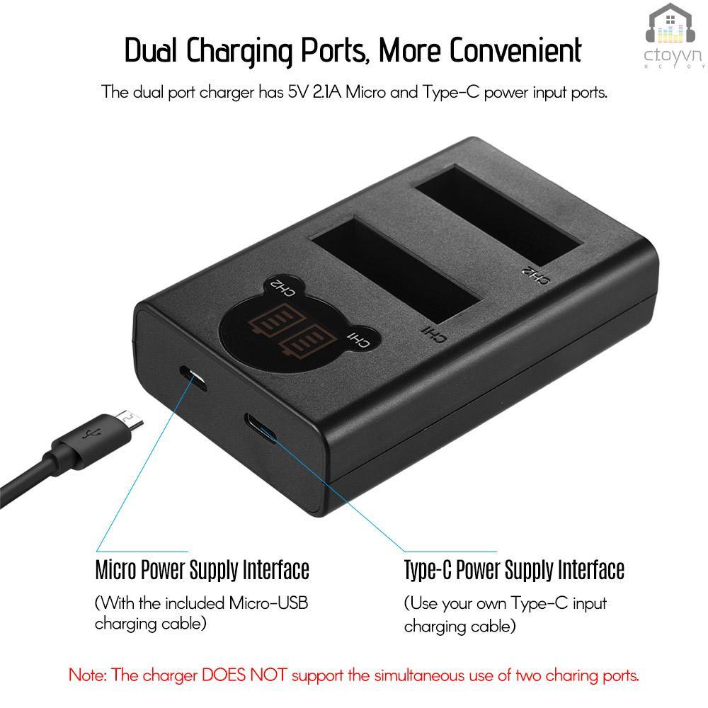 Bộ sạc pin Li-ion hai cổng USB màn hình LCD 1300mAh cho máy ảnh hành động DJI OSMO