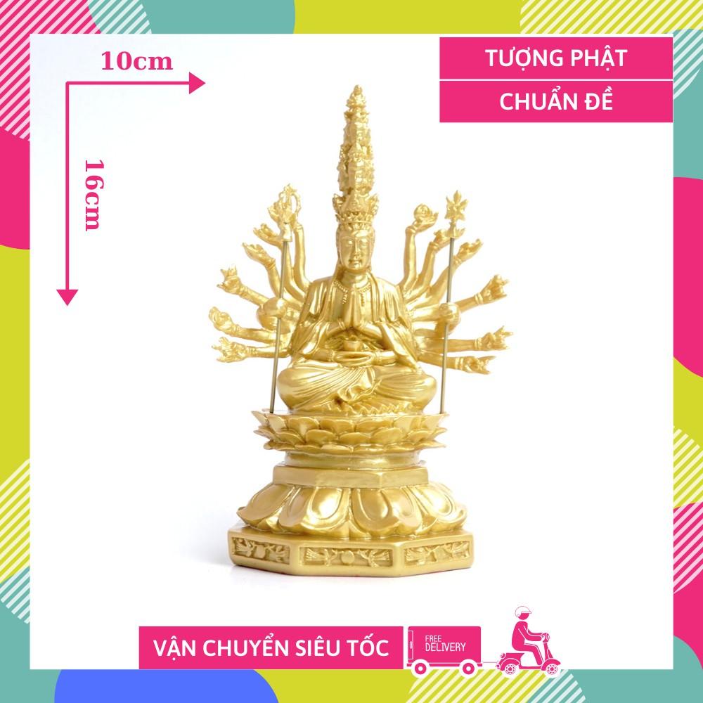 Tượng Phật Chuẩn Đề Thiên Thủ Thiên Nhãn nhũ vàng - Cao 16cm