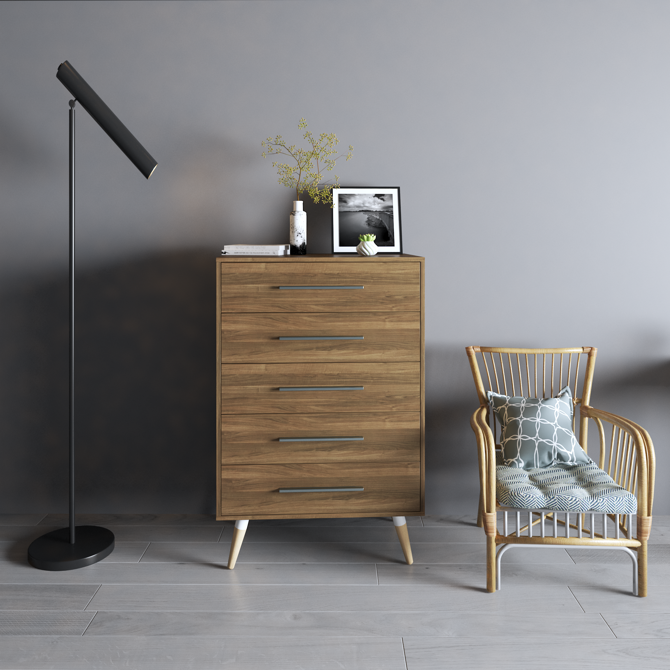 [Happy Home Furniture] OSRI, Tủ đụng đồ 5 ngăn - chân gỗ chéo ,  80cm x 50cm x 120cm ( DxRxC), THK_023