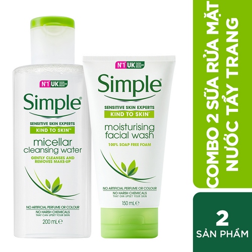 Conbo Sữa rửa mặt Simple Moisturising Facial 150ml + Nước Tẩy Trang Simple Micellar Water 200ml