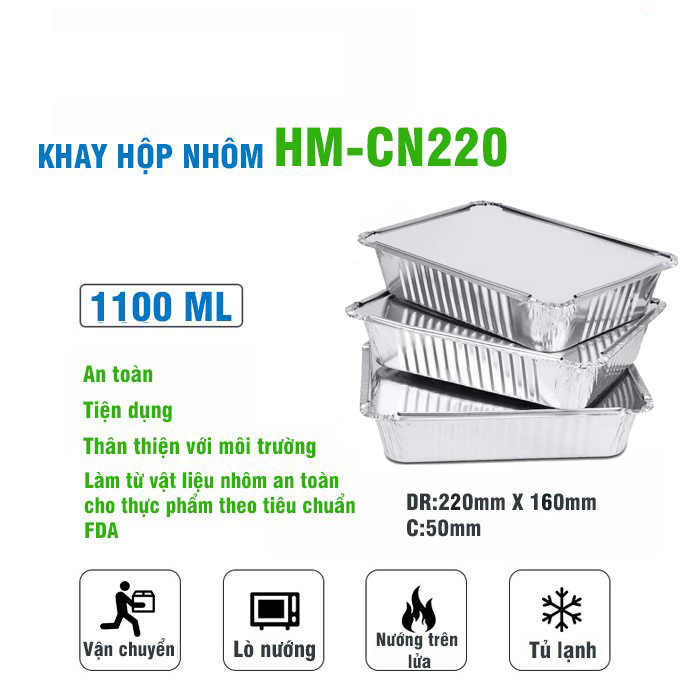 [ HỘP NHÔM 1100ML ]Set 20 Khay hộp nhôm đựng thực phẩm kèm nắp tráng nhôm HM-CN220