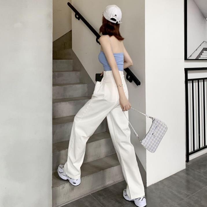 Quần Jean Ống Rộng GÀI EO Nữ Màu Trắng Kem Ulzzang Unisex mặc lên cực tôn dáng