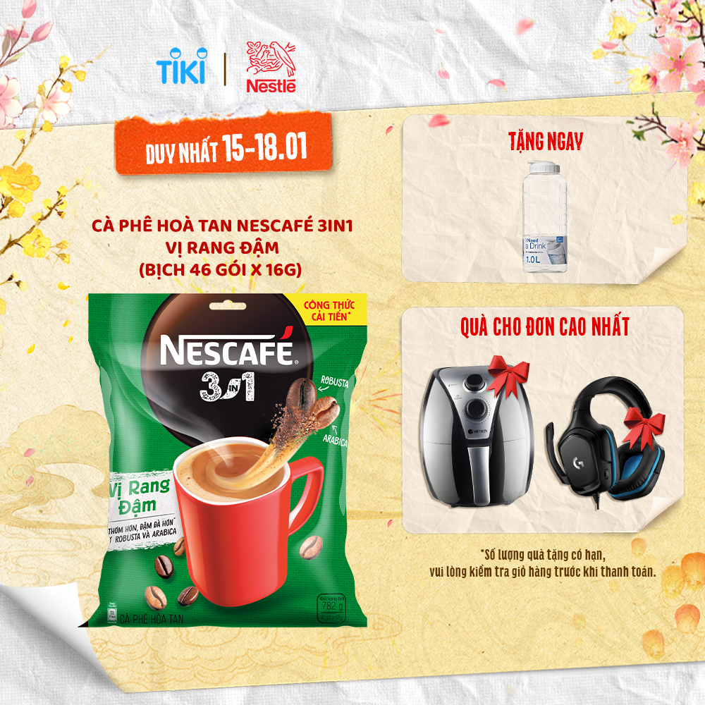 [Tặng bình Jug 1L] Cà phê hoà tan NESCAFÉ 3IN1 công thức cải tiến - vị Rang Đậm (bịch 46 gói x 16g)