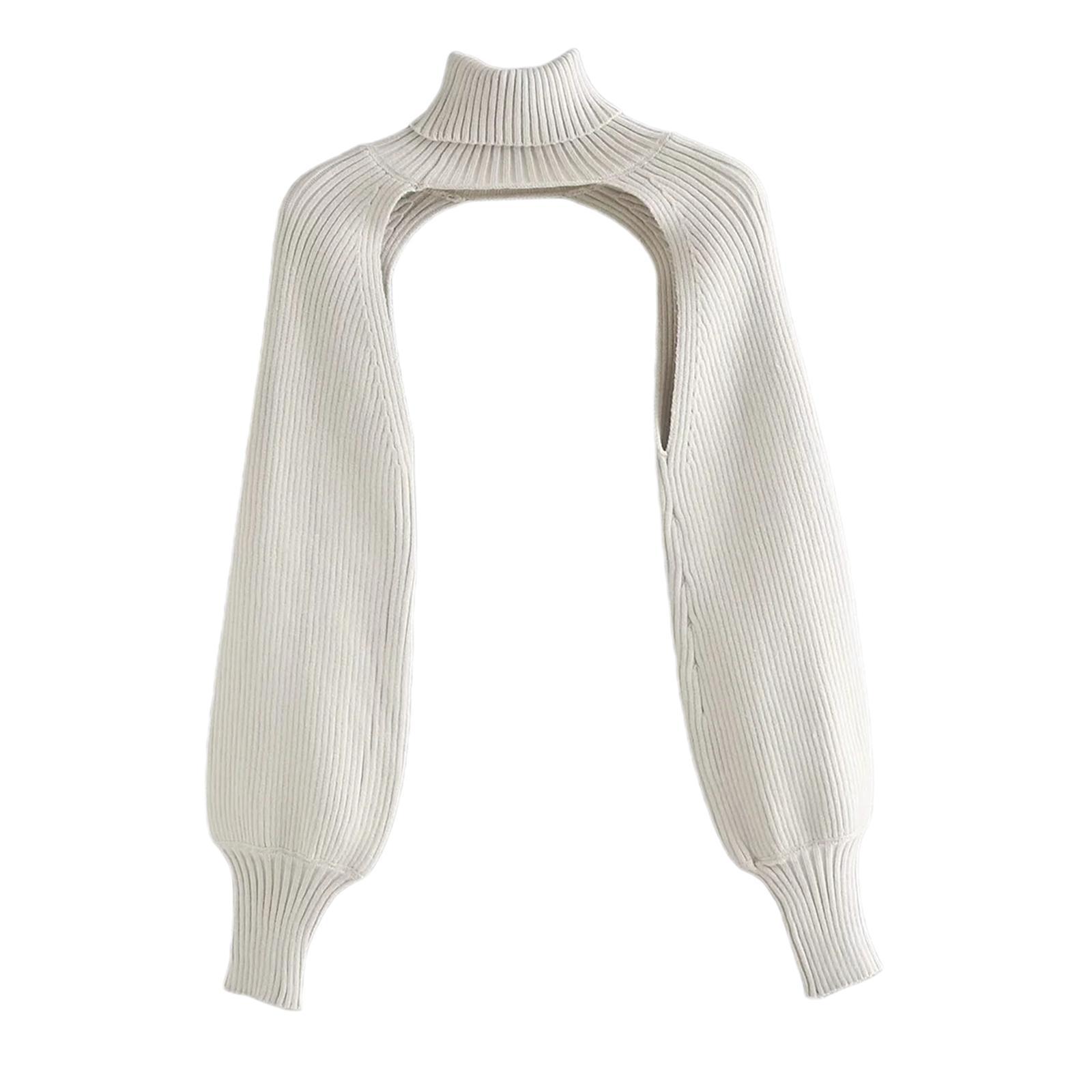 Turtleneck Short Sweater Long Sleeve Knitwear Pullover Halter Top White