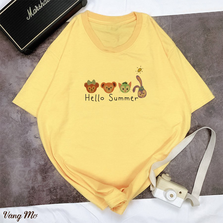 Áo Thun Nữ Tay Lỡ Màu Hồng In Icon Thú Cưng Hoạt Hình Hello Summer Local Brand DLX Áo Phông Nữ Đẹp