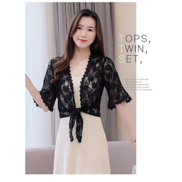 Áo ren nữ cardigan, áo khoác ren mỏng buôc nơ