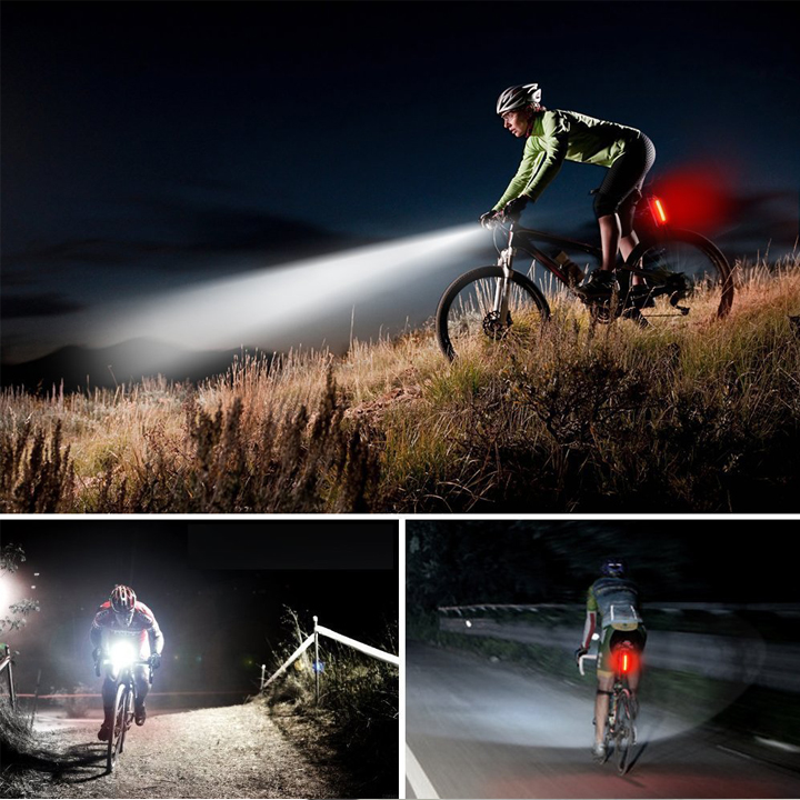 Đèn pin xe đạp chống nước cao cấp + đèn hậu xe đạp