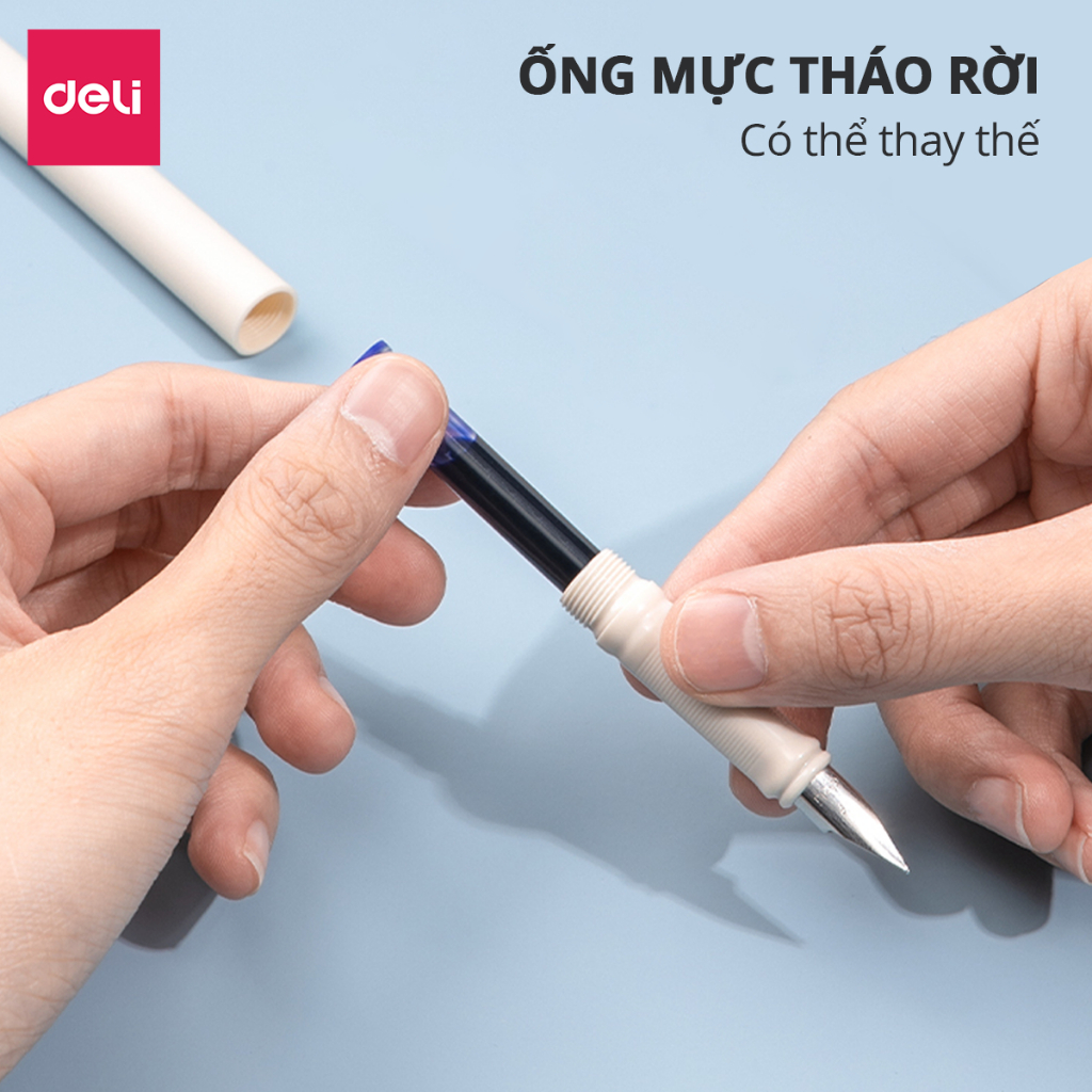 Bút Máy Học Sinh Cao Cấp Deli Bút Luyện Viết Chữ Đẹp -Tặng 1 Ống Mực- Cố Định Cách Cầm Nắm - Màu Pastel Xinh Xắn