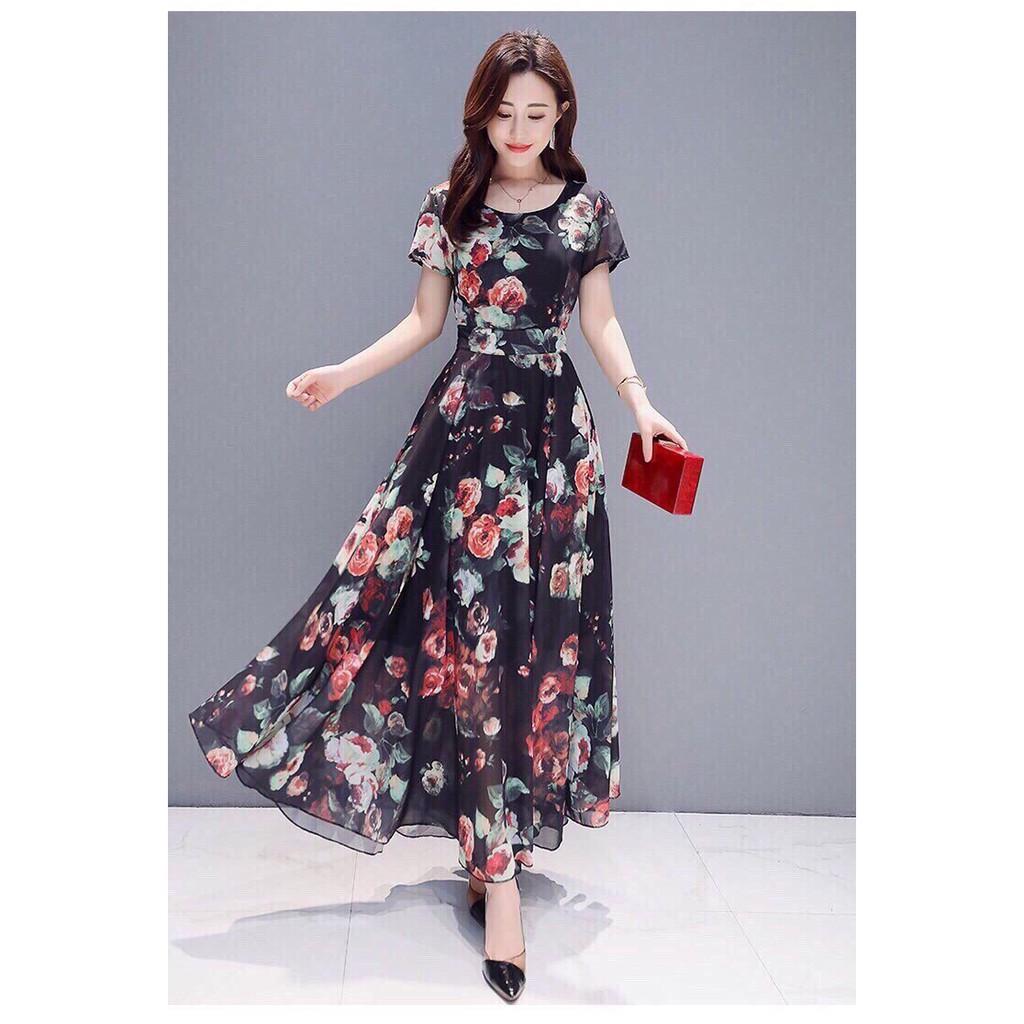 ĐẦM MAXI HOA HỒNG DÁNG DÀI SANG TRỌNG GH280511