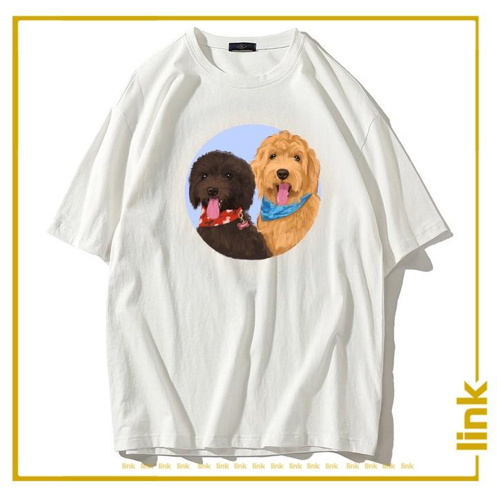Áo trắng tay lỡ CHÓ MÈO CUTE dáng rộng unisex