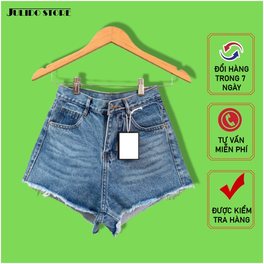 Quần short nữ chất jean cotton lưng cao M07 Julido, thời trangg trẻ trung một màu họa tiết trơn phối rách tua co dãn nhẹ có 3 kích thước