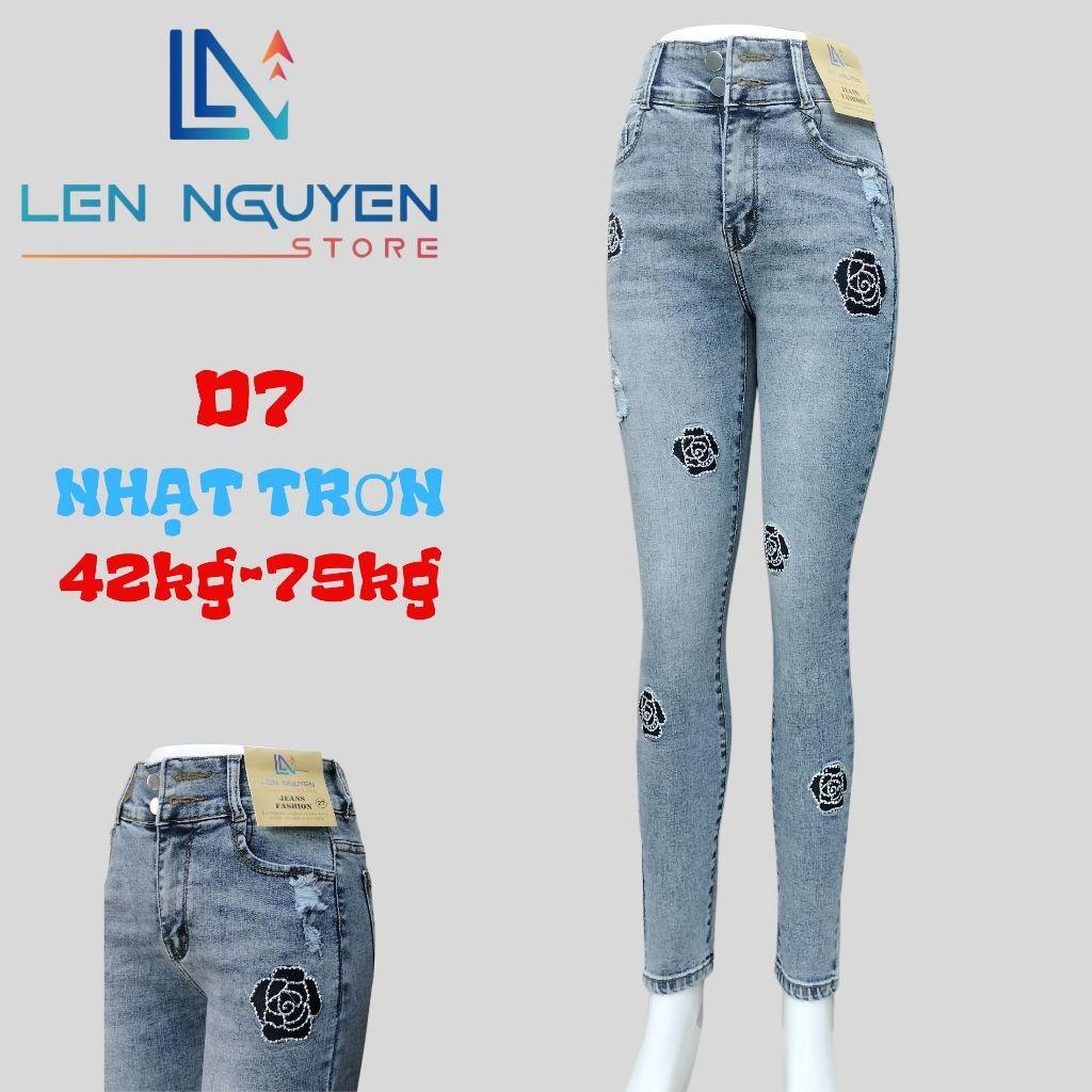 D7_Quần jean nữ, dài, lưng cao, quần bò nữ dáng ôm, quần rin nữ có big size, cho 42kg đến 75kg,LEN NGUYEN STORE - Xanh Trơn