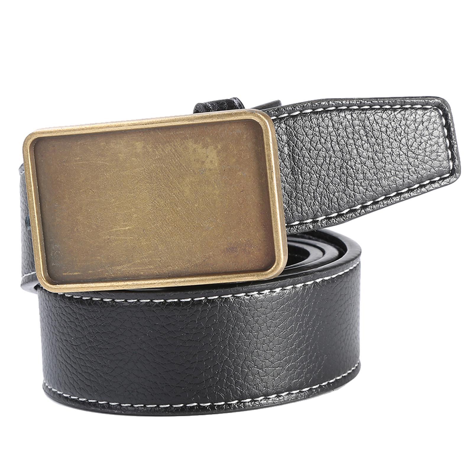 Men PU Leather Belt Metal Buckle Western Cowboy Belt Coat Black