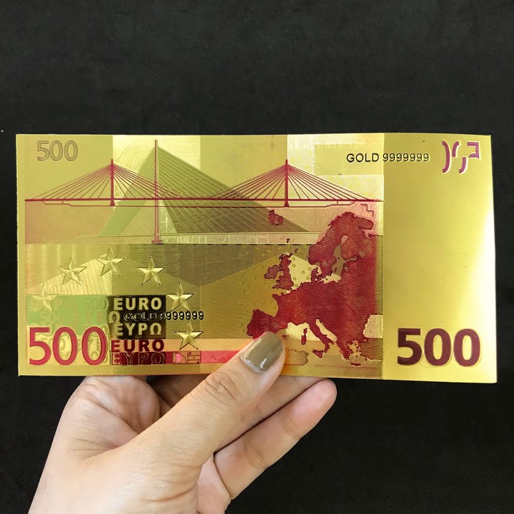 Tiền 500 EURO mạ vàng dùng dùng để trang trí trong nhà, lưu niệm, làm kỷ niệm, làm quà tặng thú vị, kích thước 16 x 8cm, màu vàng - TMT Collection - SP000146