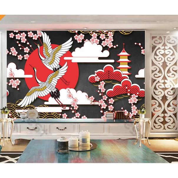 Tranh dán tường Phong cách nhật bản hoa anh đào tối giản, tranh dán tường 3d hiện đại MS747323