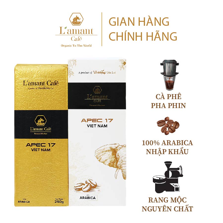 Cà phê rang xay L'amant APEC 2017 100% Arabica  - Cà phê bột pha phin vị nguyên chất, nhẹ nhàng túi 250gr