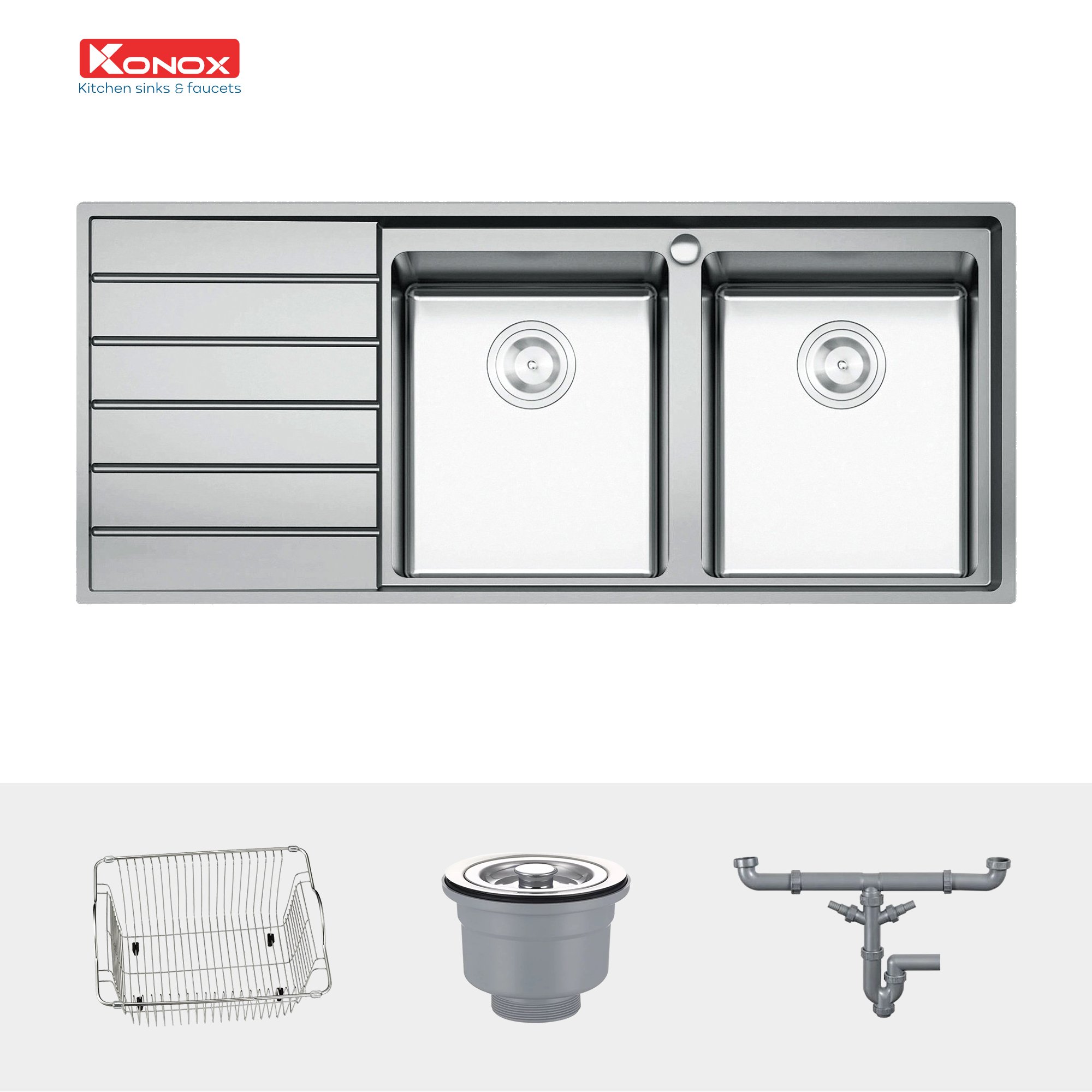 Chậu rửa bát Konox, European Series, Model Premium KS11650 2B , Inox 304AISI tiêu chuẩn châu Âu, 1160x500x215(mm), Hàng chính hãng