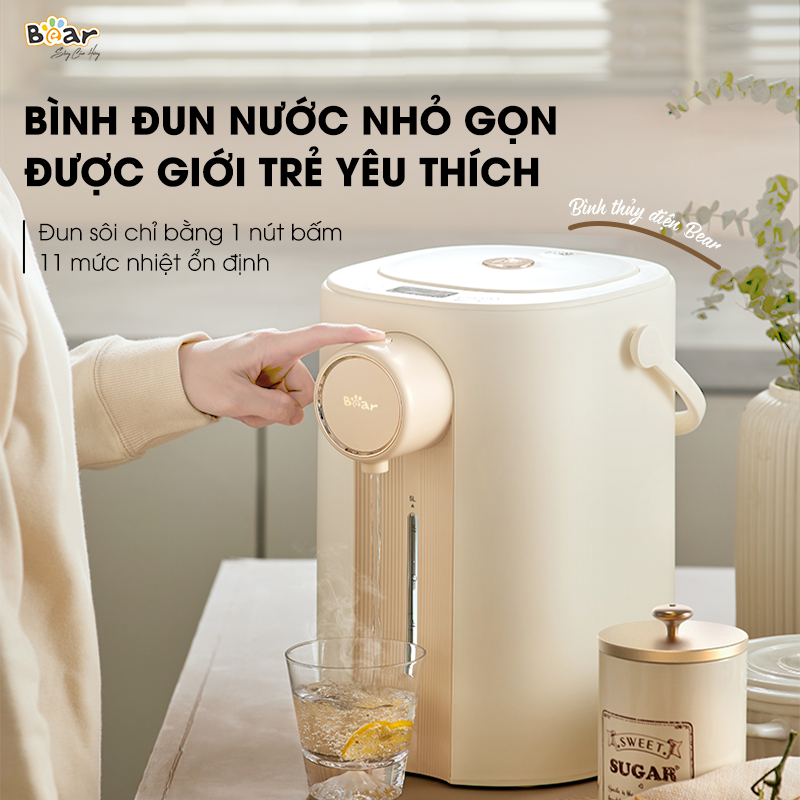 Bình Thủy Điện Đun Nước Nóng Bear 5L Đun Sôi Siêu Nhanh Khử Clo 11 Mức Nhiệt Có Đèn Dịu Nhẹ Ban Đêm SB-BTD5L HÀNG CHÍNH HÃNG