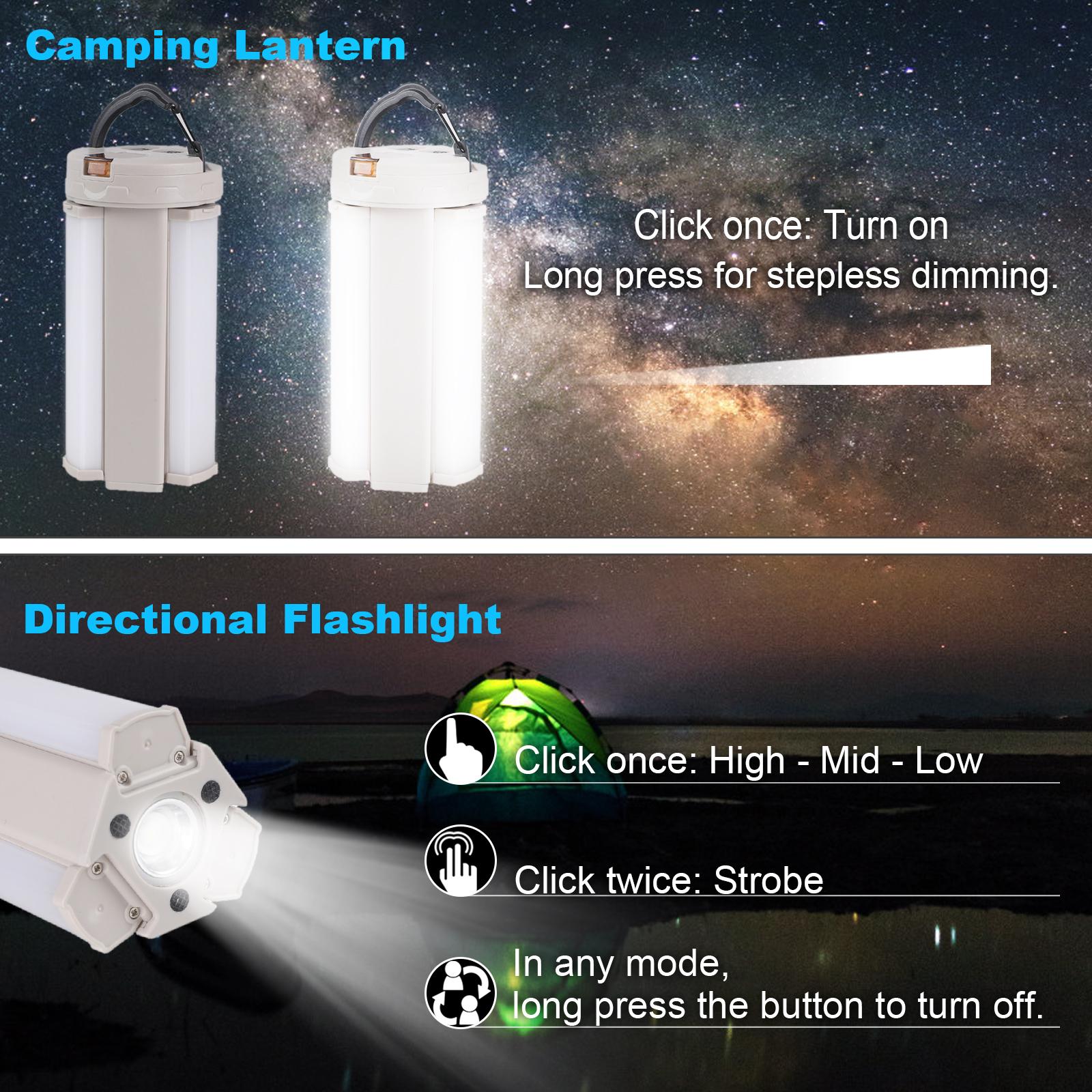 Collapsible Camping Lantern USB Rechargeable Camping Tent Light Flashlight with Magnetic Base for Hiking Backpacking Fishing Outdoor Emergency