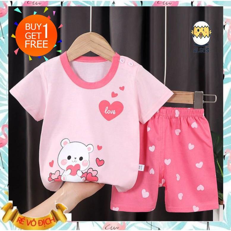 Bộ quần áo bé gái - Bộ gấu trái tim - Cotton 100% thoáng mát thấm hút mồ hôi an toàn cho bé