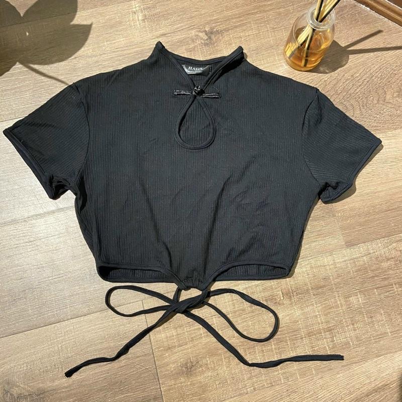 Áo croptop tay ngắn HAGA áo cổ tàu nữ buộc eo xinh xắn CTBL51