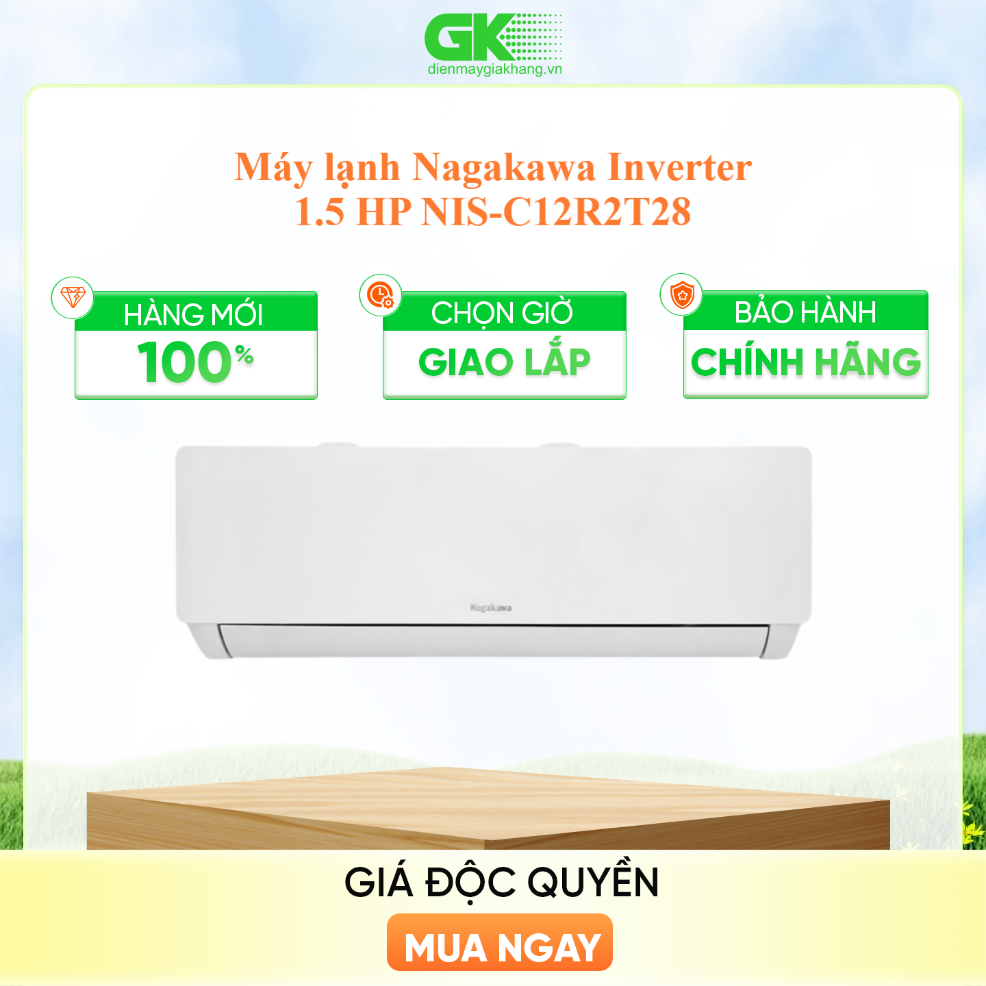 C12R2T28 - Máy lạnh Nagakawa Inverter 1.5 HP NIS-C12R2T28 - Hàng chính hãng - Giao HCM