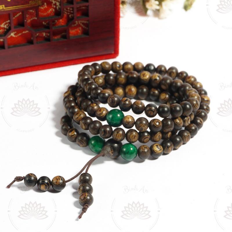 Vòng Tay Trầm Hương 108 Hạt Sánh Chìm Nước mix Charm - Chuỗi Tràng Hạt - Trầm Hương Tự Nhiên.