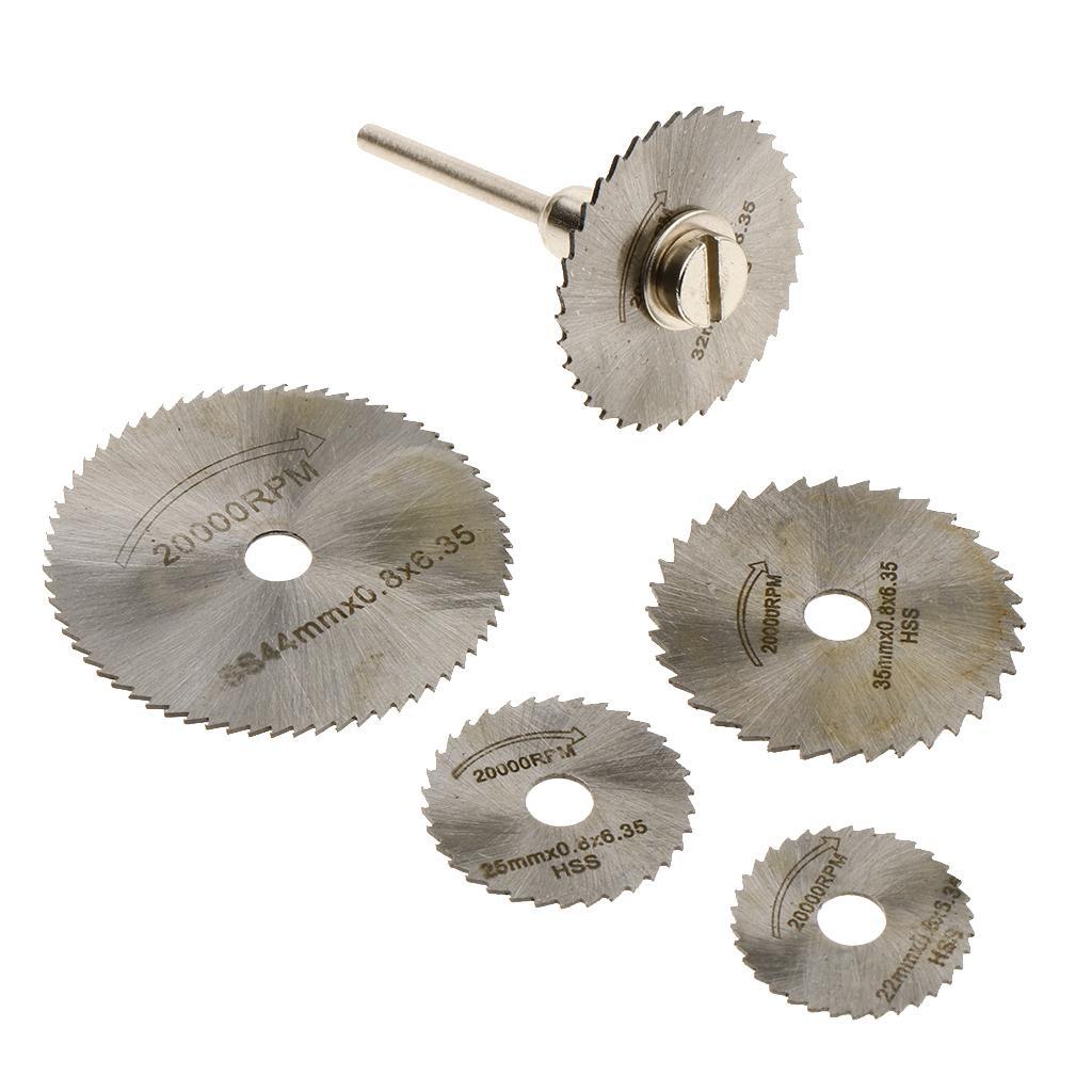 5 Pieces Wood HSS Cutting Discs Wheels 22mm-44mm 3.17mm Mandrel Rotary Tool
