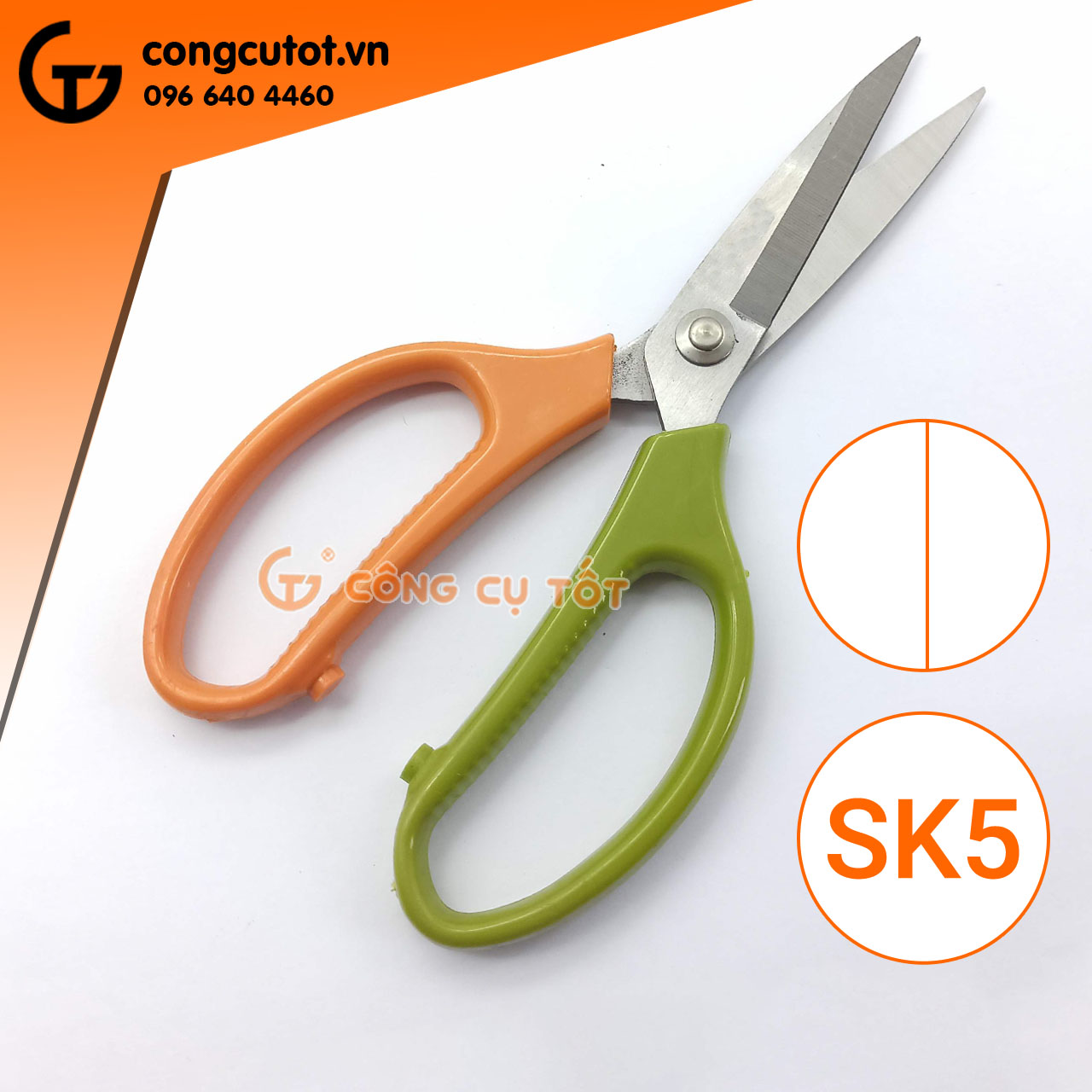 Kéo 210mm thép SK5 cán bọc nhựa xanh cam