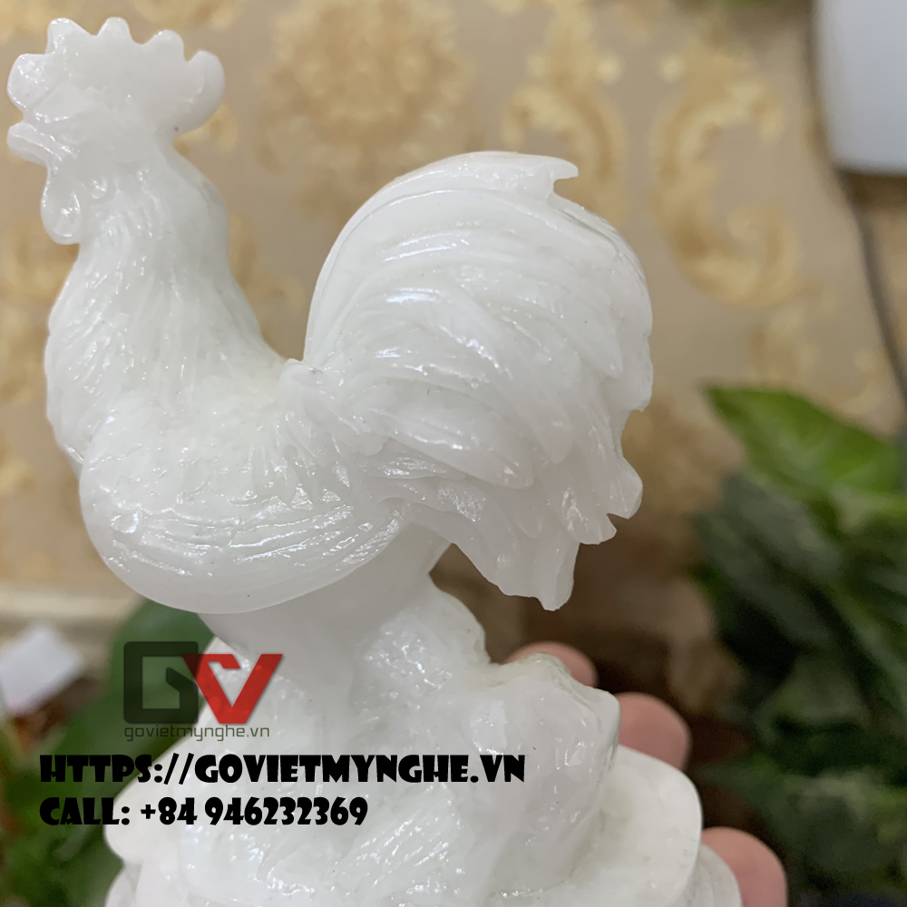 [Gà phong thủy] Tượng đá con gà trống phong thủy mang may mắn cho gia chủ - Cao 12cm - Màu đá trắng